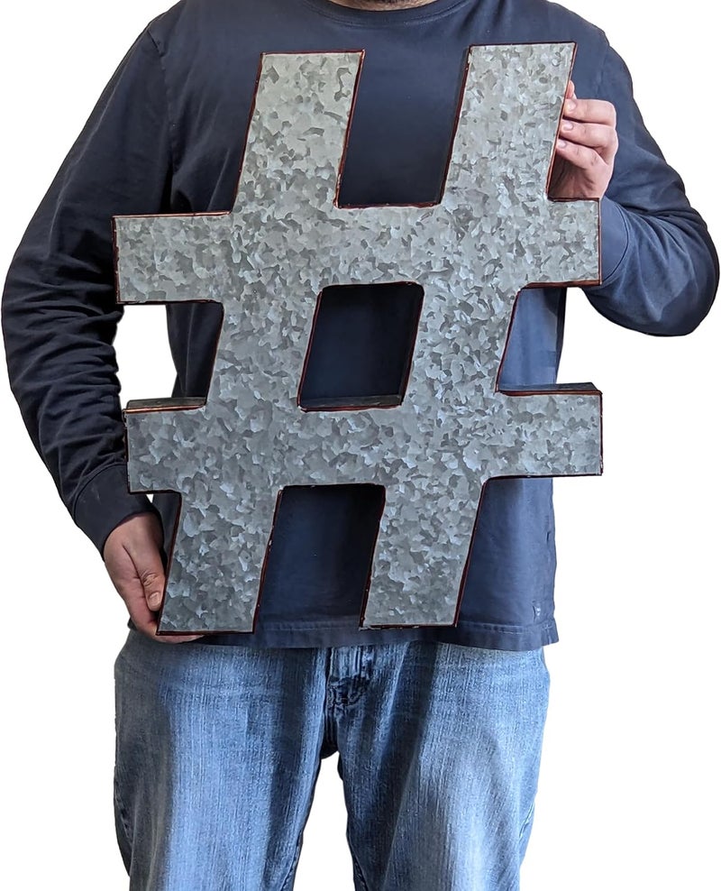 Science Purchase 20" Metal # (Hashtag) Wall Decor, Silver with Rusted Edges, Galvanized Wall Mountable Decoration for Country, Mid-Century, or Farmhouse Themed Room or Event - Image 2